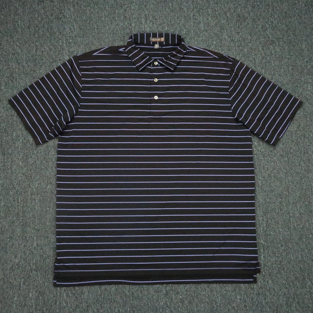 Peter Millar Shirt Mens XL Black Purple Striped Polo Short Sleeve Summer Comfort